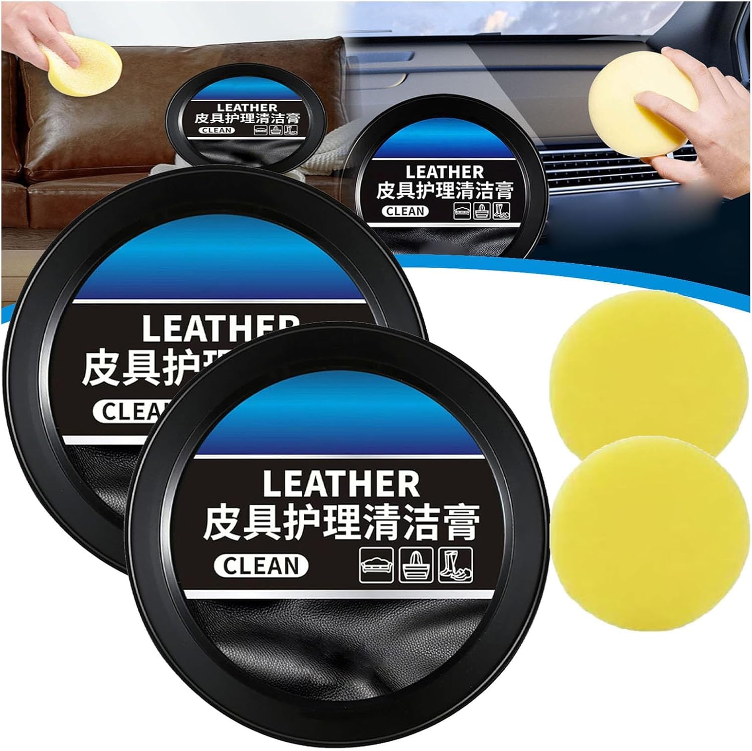 Qklovni 2Pcs Leather Cleaning and Care Cream & Cleaning Paste, Automotive Interior Leather Cleaning Cream, Car Leather Conditioner Oil Paste, Leather Repair Kit for Car Furniture von Qklovni