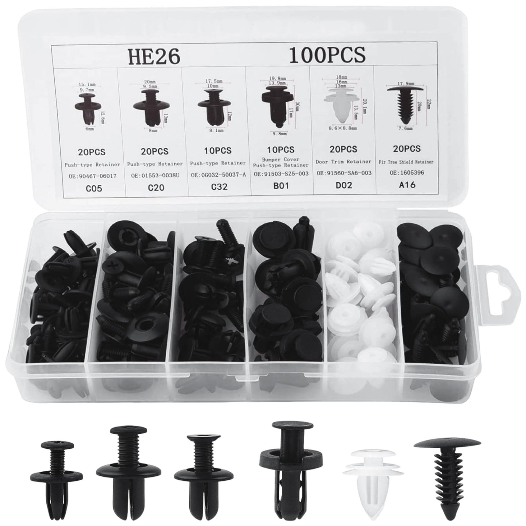 100 Stück Dip -Clips für Auto 6 Größen Universal Car Teile Remover -Push -Retainer -Kit Autoteile einfach zu bedienen Autohalterclips für die Türstaperverkleidung für Türen, Dip -Clips für Auto, Au von QmjdDymx