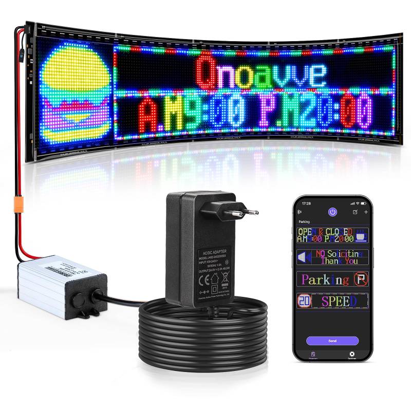 Qnoavve Doppelreihe riesig hell Programmierbares LED-Werbeschild, flexibles 24 V/2 A digitales Scroll-LED-Lichtschild, individuelles LED-Anzeige Bluetooth-APP-Steuerung für Laden-Hotel-Festival von Qnoavve