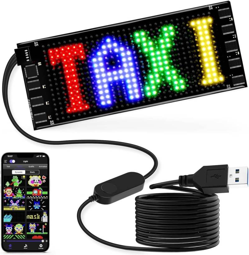 Qnoavve Leuchtschild für Auto, 17x7cm Led Anzeigetafel, Led Laufschrift Programmierbar, Led Schilder LKW, Scrollendes LED-Schild, Flexibles LED-Panel Unterstützung Text, Muster und Animationen von Qnoavve