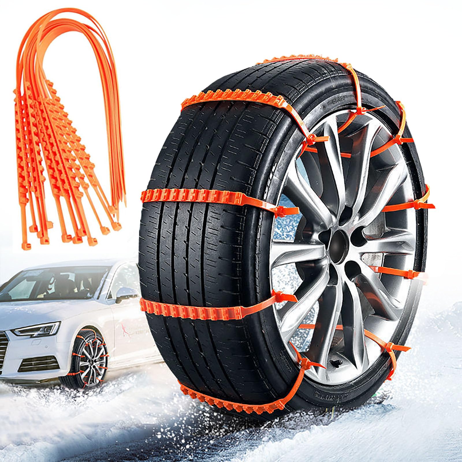 Auto Reifen Schneekette Anti Rutsch, Universal Snow Chains for Car Tires, Car Tire Snow Chains Zip Tie - Reliable All-weather Traction and Grip - Easy to Install, Reusable, and Versatile (20 Pcs) von Qosigote