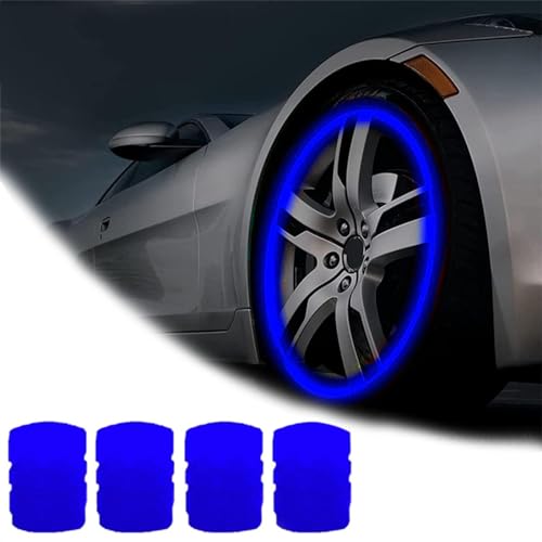 Qosigote Universal Fluorescent Tire Valve Caps, 2025 Upgraded Luminous Night Rider Valve Covers, Glow In The Dark Valve Cap for General Cars Motorbike Trucks Bicycle Decoration (Blue,4PCS) von Qosigote