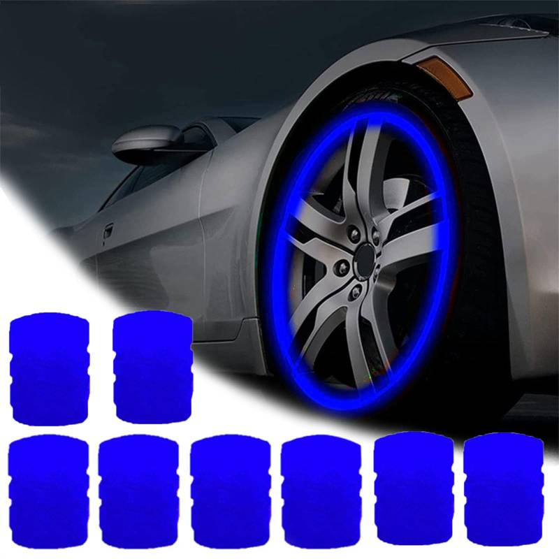 Qosigote Universal Fluorescent Tire Valve Caps, 2025 Upgraded Luminous Night Rider Valve Covers, Glow In The Dark Valve Cap for General Cars Motorbike Trucks Bicycle Decoration (Blue,8PCS) von Qosigote