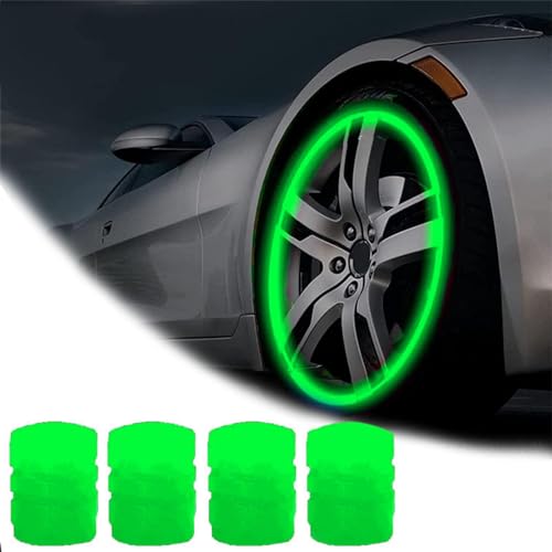 Qosigote Universal Fluorescent Tire Valve Caps, 2025 Upgraded Luminous Night Rider Valve Covers, Glow In The Dark Valve Cap for General Cars Motorbike Trucks Bicycle Decoration (Green,4PCS) von Qosigote