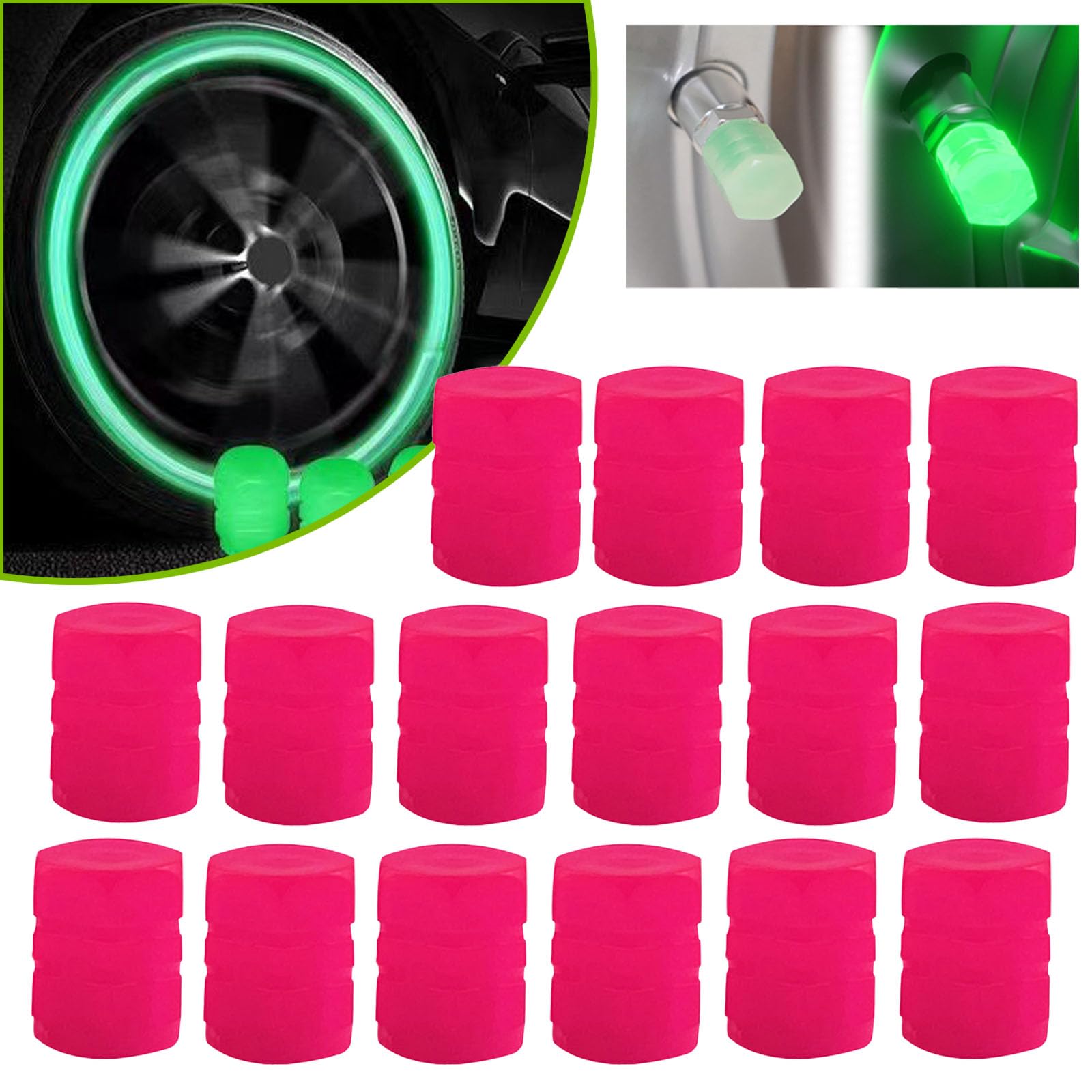 Qosigote Universal Fluorescent Tire Valve Caps, 2025 Upgraded Luminous Night Rider Valve Covers, Glow In The Dark Valve Cap for General Cars Motorbike Trucks Bicycle Decoration (Pink,20PCS) von Qosigote