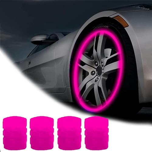 Qosigote Universal Fluorescent Tire Valve Caps, 2025 Upgraded Luminous Night Rider Valve Covers, Glow In The Dark Valve Cap for General Cars Motorbike Trucks Bicycle Decoration (Pink,4PCS) von Qosigote