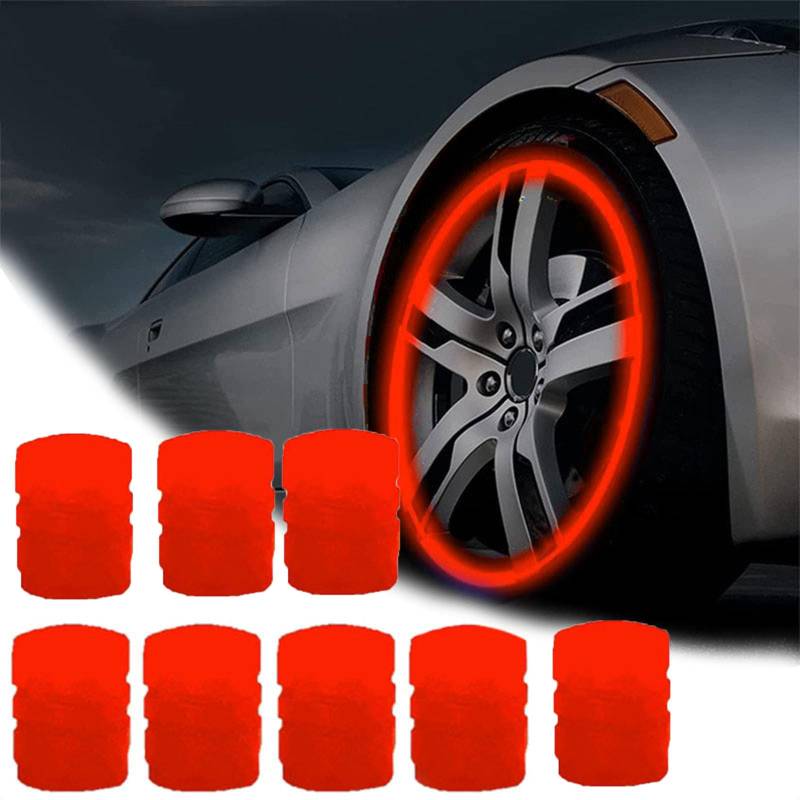 Qosigote Universal Fluorescent Tire Valve Caps, 2025 Upgraded Luminous Night Rider Valve Covers, Glow In The Dark Valve Cap for General Cars Motorbike Trucks Bicycle Decoration (Red,12PCS) von Qosigote