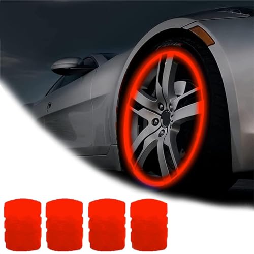 Qosigote Universal Fluorescent Tire Valve Caps, 2025 Upgraded Luminous Night Rider Valve Covers, Glow In The Dark Valve Cap for General Cars Motorbike Trucks Bicycle Decoration (Red,4PCS) von Qosigote