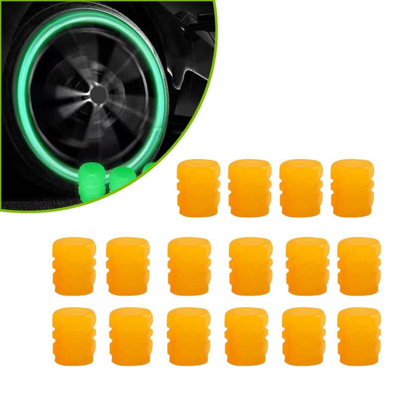 Qosigote Universal Fluorescent Tire Valve Caps, 2025 Upgraded Luminous Night Rider Valve Covers, Glow In The Dark Valve Cap for General Cars Motorbike Trucks Bicycle Decoration (Yellow,20PCS) von Qosigote