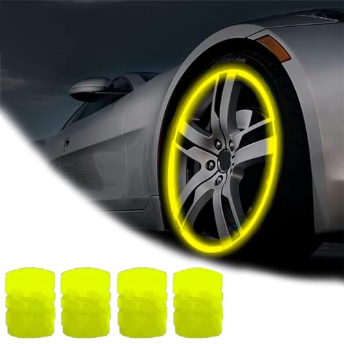 Qosigote Universal Fluorescent Tire Valve Caps, 2025 Upgraded Luminous Night Rider Valve Covers, Glow In The Dark Valve Cap for General Cars Motorbike Trucks Bicycle Decoration (Yellow,4PCS) von Qosigote