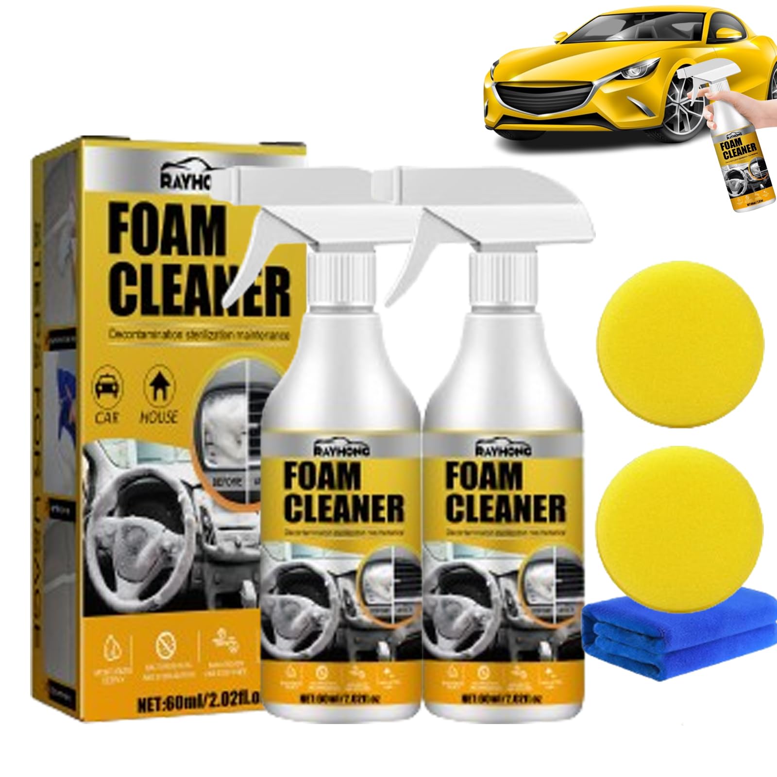 Qosneoun Schaumreiniger Für Den Autoinnenraum, Neuer Mehrzweck-Schaumreiniger, Multi-Purpose Schaumreiniger, Magic Foam Cleaner, Foam Cleaner Auto (2PCS) von Qosneoun