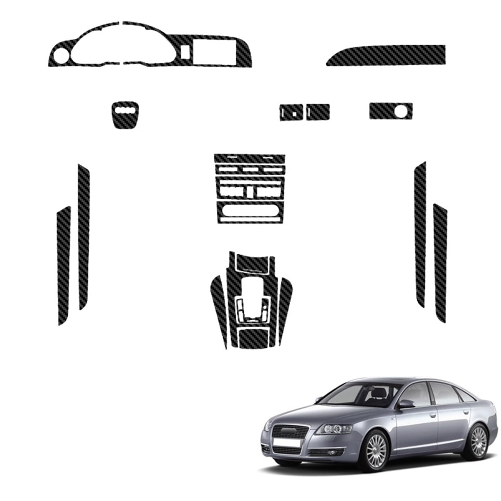 Auto-Innenaufkleber, kompatibel for Audi A6 C6 C7 4F 4G C8 4K 2005–2025, Hebefenster-Panel-Aufkleber, Getriebe-Panel-Schutzfolie, Auto-Zubehör (Color : Carbon Black 05-11) von QottLe