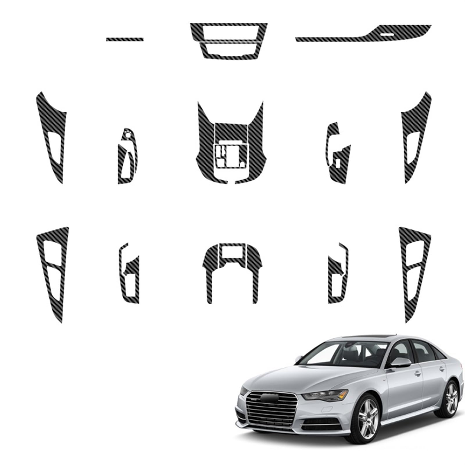 Auto-Innenaufkleber, kompatibel for Audi A6 C6 C7 4F 4G C8 4K 2005–2025, Hebefenster-Panel-Aufkleber, Getriebe-Panel-Schutzfolie, Auto-Zubehör (Color : Carbon Black 11-18) von QottLe