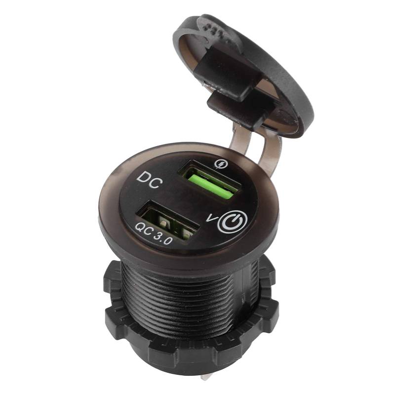 Dual USB Port Ladegerät, QC 3.0 Schnelles Laden, Antiwasser mit LED -Voltmeter für Autoboot Yacht ATV RV (Rot) von Qqmora