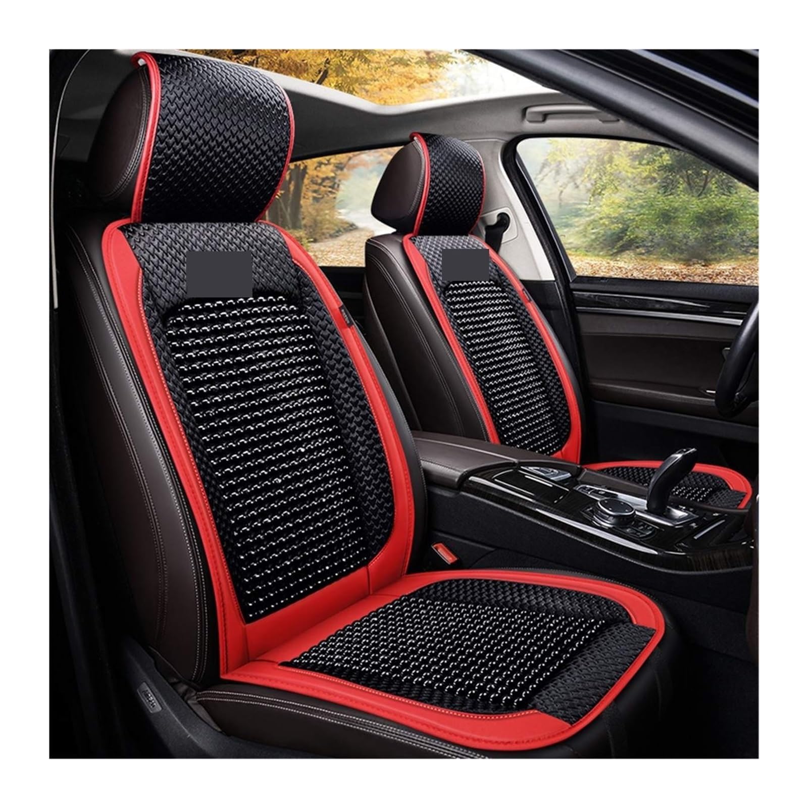 QqzzzH Für Nissan Venucia T60 2019-2023 Sommer Kühles Sitzkissen,Bambuskissen,Rutschfestes Stuhlkissen,Auto-kühlsitzkissen,E/Red-B/2 x Seat Covers von QqzzzH