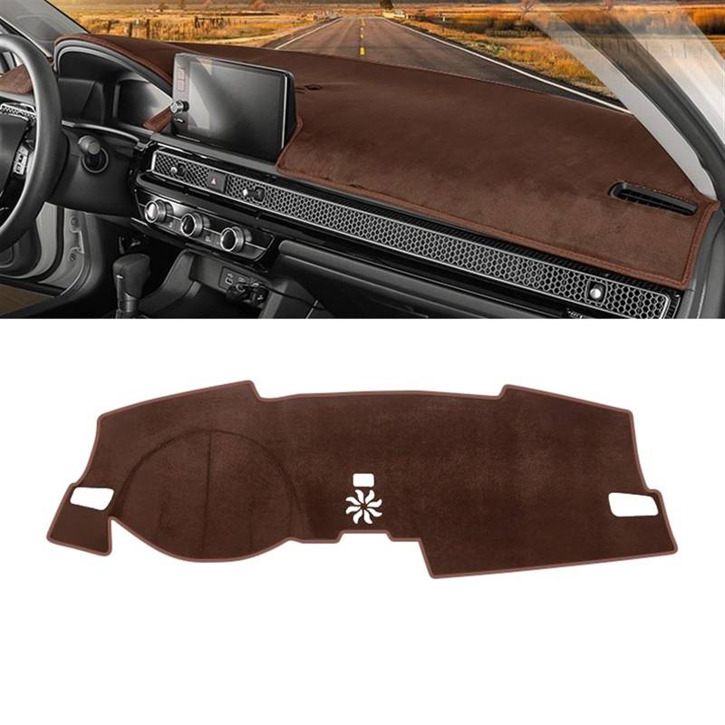 Dashboard Abdeckung Auto Für Civic 11. Generation 2021 2022 2023 2024 Auto-Armaturenbrett-Sonnenschutzabdeckung rutschfeste Matten Instrumententafel-Teppiche(B LHD Brown) von Qsnfda