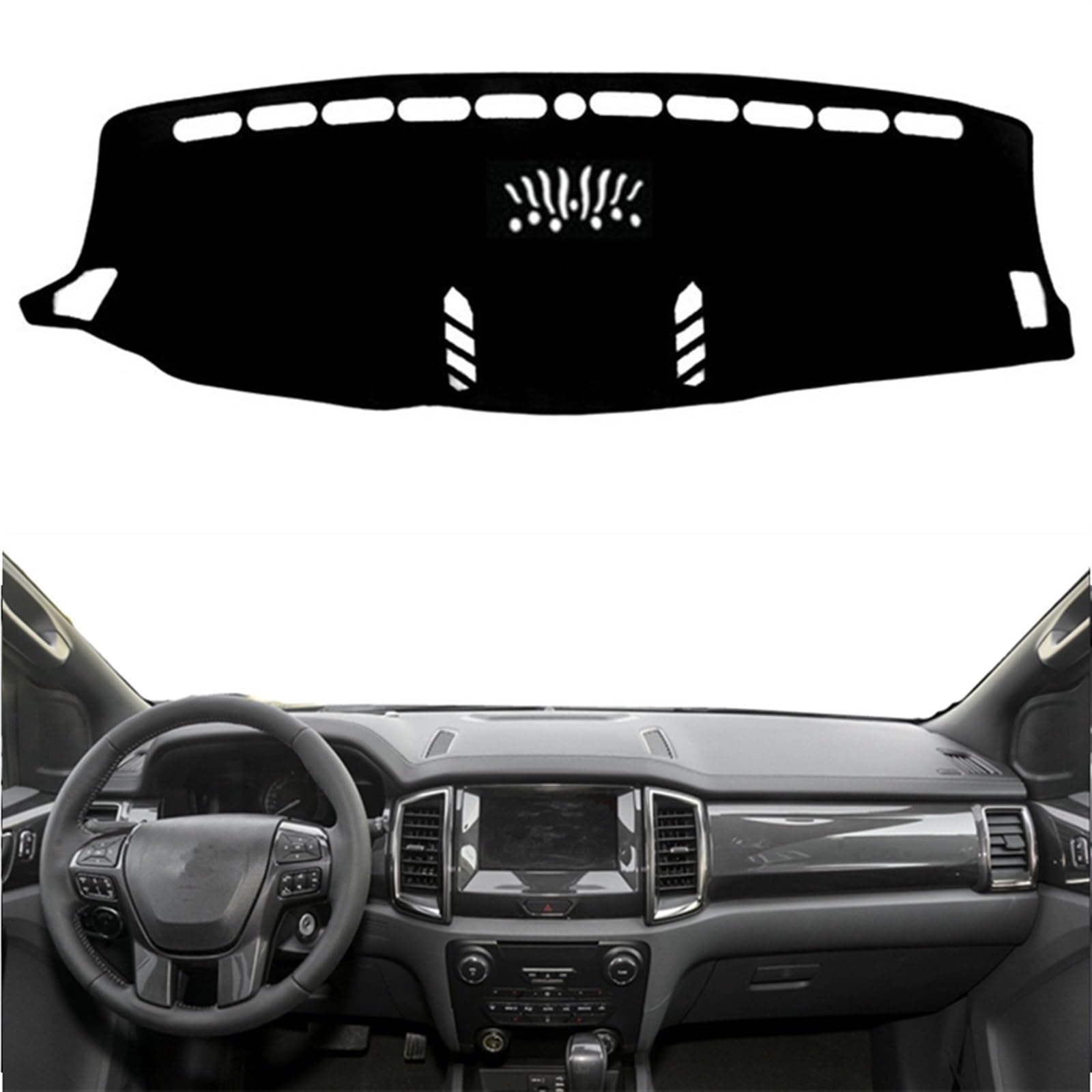 Dashboard Abdeckung Auto Für Ford Für Everest Für Ranger 2015 2016 2017 2018-2021 Dashboard Abdeckung Matte Pad Dashmat Sonnenschirm Schützen Teppich Auto(Black(Black Edge),Linkslenker) von Qsnfda