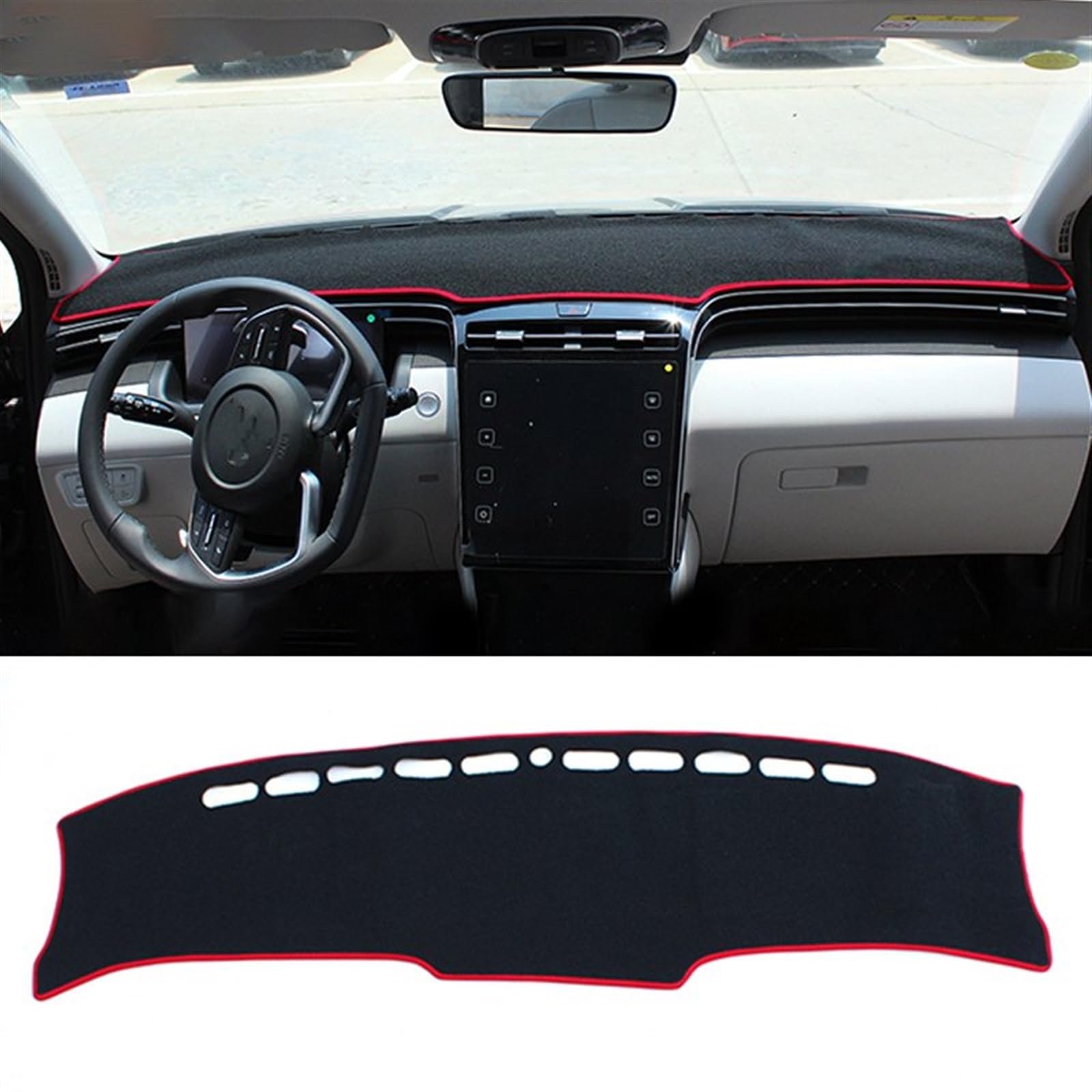 Dashboard Abdeckung Auto Für Hyundai Für Tucson NX4 2021 2022 2023 Armaturenbrett Sonnenschutz Pad Teppiche Anti-UV-Pad Innenraum Auto Armaturenbrett Abdeckung Matte(Red Side) von Qsnfda