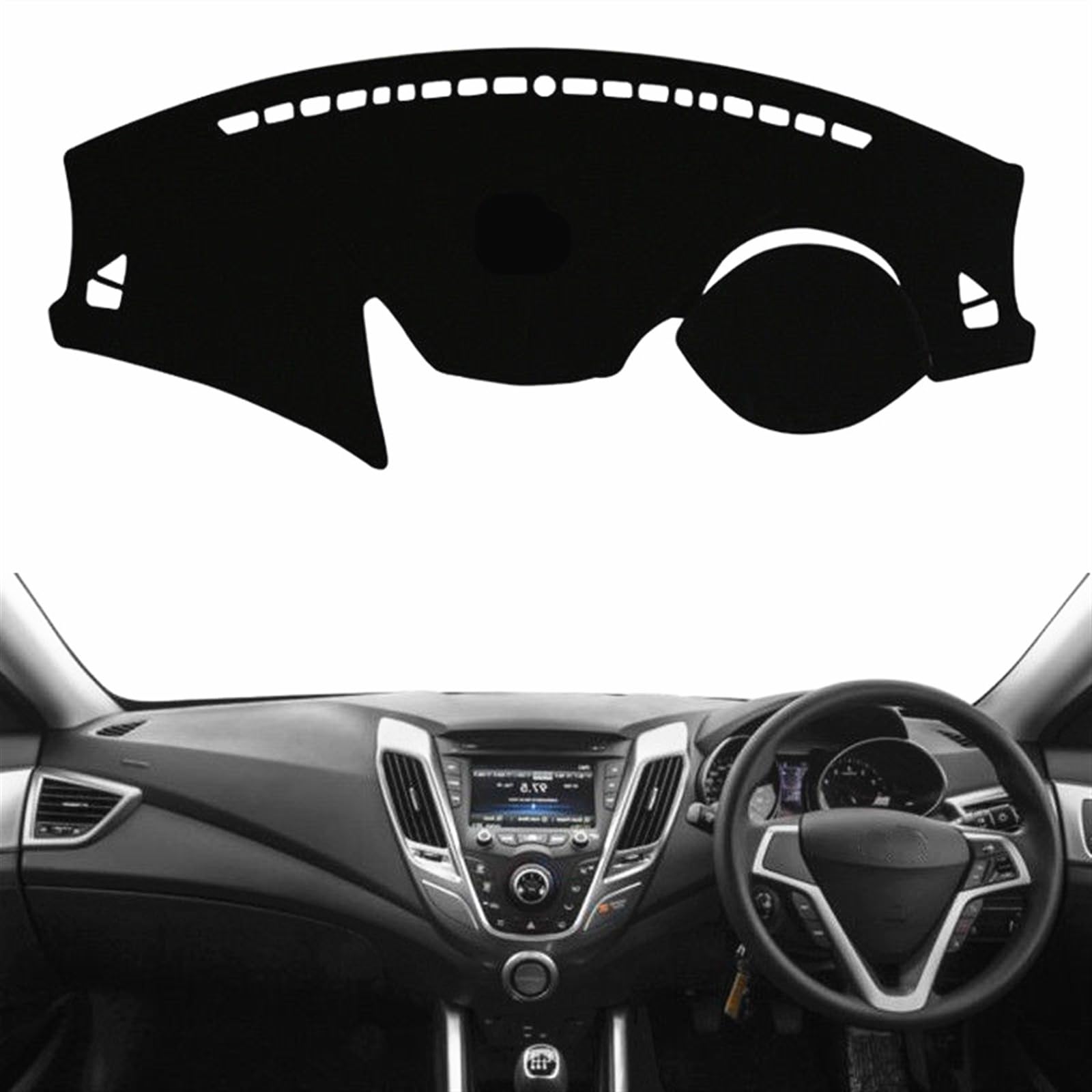 Dashboard Abdeckung Auto Für Hyundai Für Veloster 2012-2015 2016 2017 2018 Anti-Uv Dashboard Abdeckung Pad Matte Dash Sonnenschutzdach Schützen Teppich Teppich(Black(Black Edge),Rechtslenker) von Qsnfda