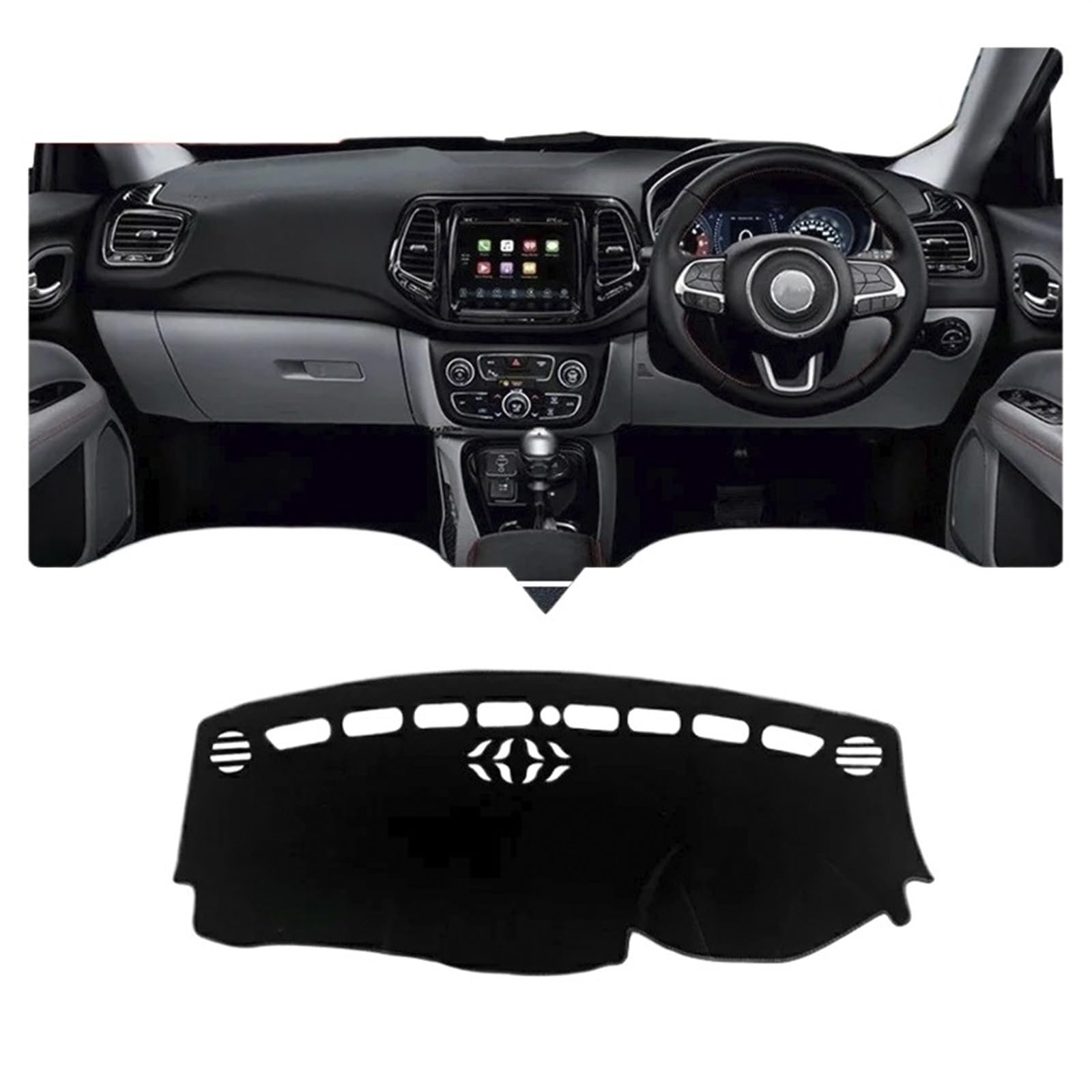 Dashboard Abdeckung Auto Für Jeep Für Kompass 2017 2018 2019 2020 Auto-Armaturenbrett Vermeiden Lichtmatte Instrumentenplattform Schreibtischabdeckung Matten Teppiche(RHD Black Side) von Qsnfda