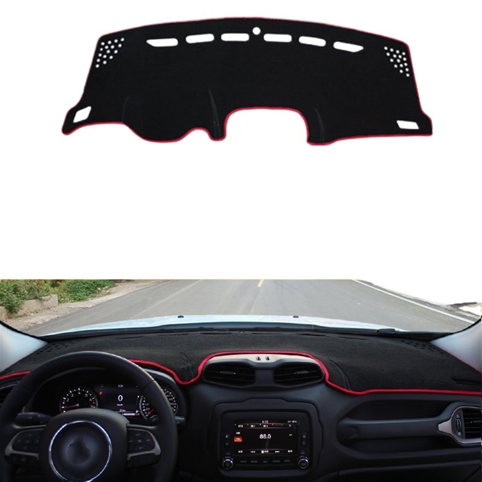 Dashboard Abdeckung Auto Für Jeep Für Renegade 2015-2019 2020 2021 2022 Auto Armaturenbrett Abdeckung Matte Sonnenschutz Pad Instrumententafel Teppiche(Red Side) von Qsnfda