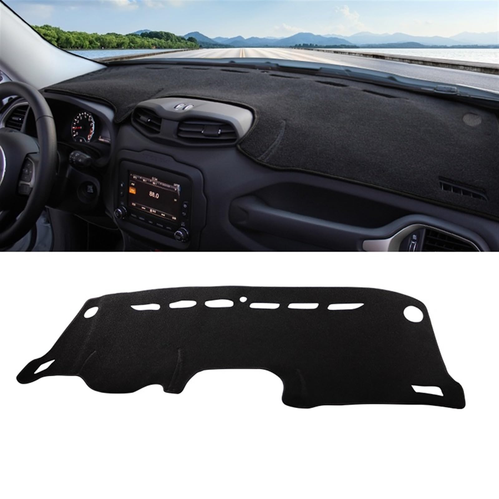 Dashboard Abdeckung Auto Für Jeep Für Renegade BU 2015 2016 2017 2018 2019 2020 2021 2022 2023 Auto-Armaturenbrett-Sonnenschutzabdeckung Anti-UV-Rutschmatte(A Black Side) von Qsnfda