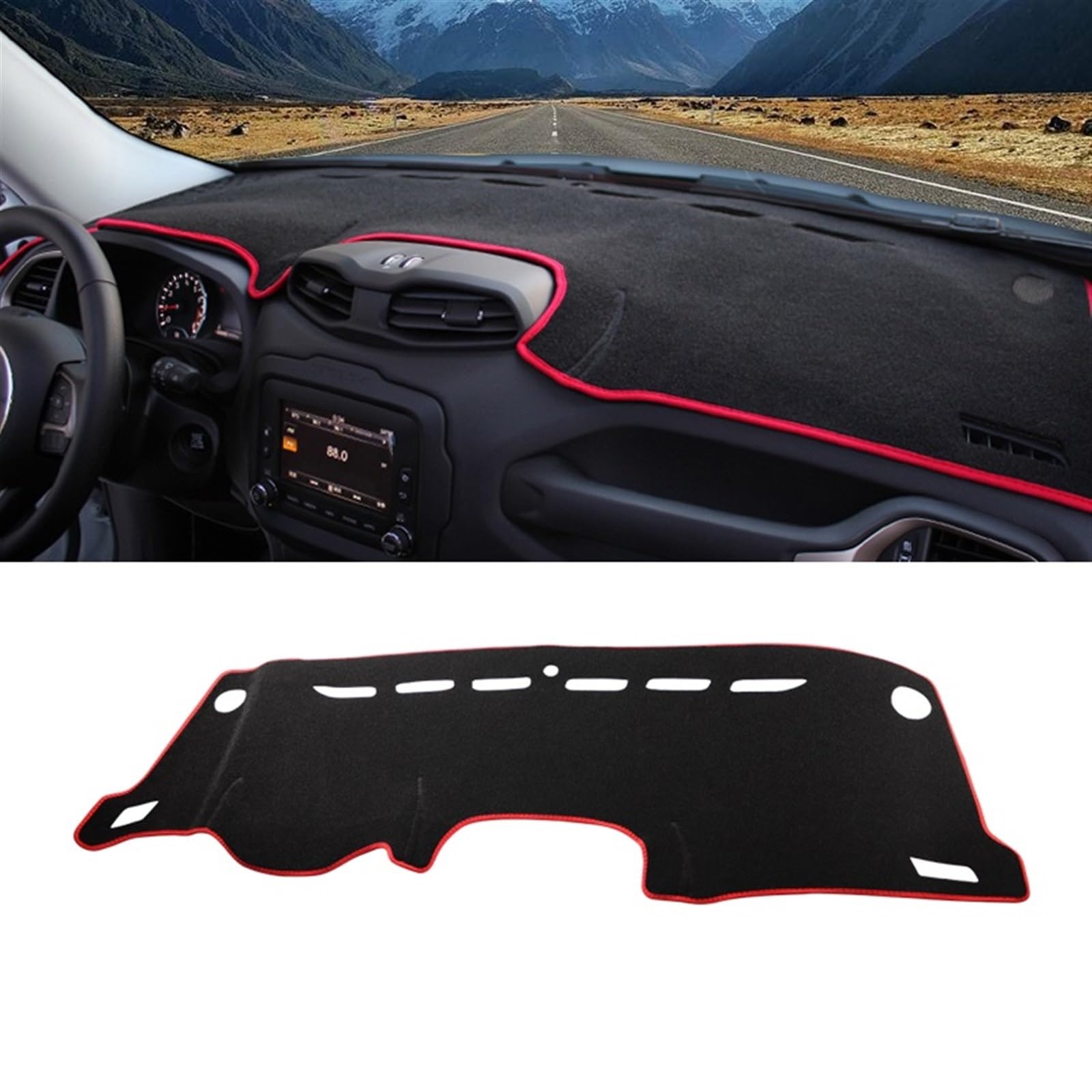 Dashboard Abdeckung Auto Für Jeep Für Renegade BU 2015 2016 2017 2018 2019 2020 2021 2022 2023 Auto-Armaturenbrett-Sonnenschutzabdeckung Anti-UV-Rutschmatte(A Red Side) von Qsnfda