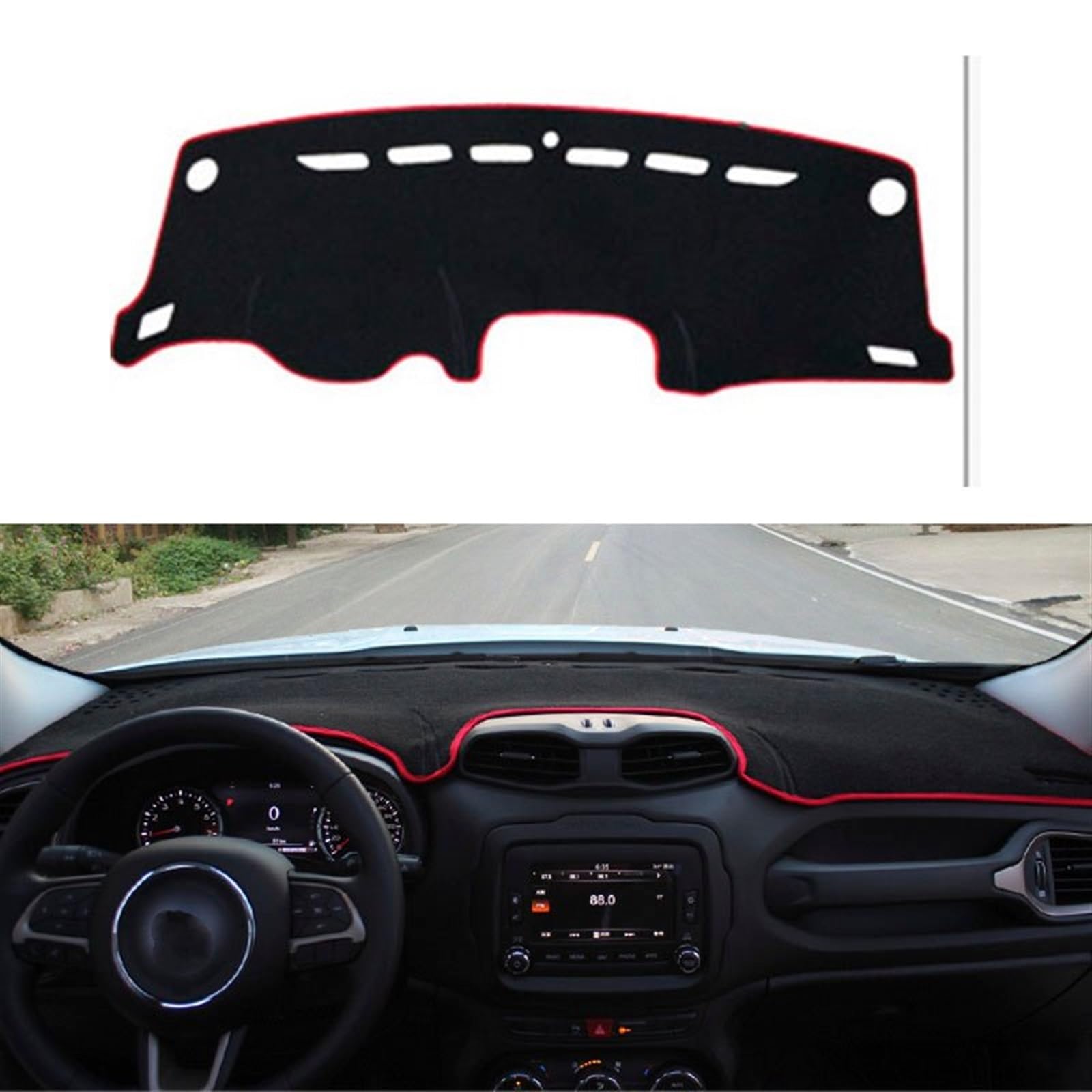 Dashboard Abdeckung Auto Für Jeep Für Renegade BU 2015 2016 2017 2018 2019 2020 2021 2022 Auto-Armaturenbrett Vermeiden Lichtmatte Instrument Schreibtischabdeckung Matten(Red Side) von Qsnfda