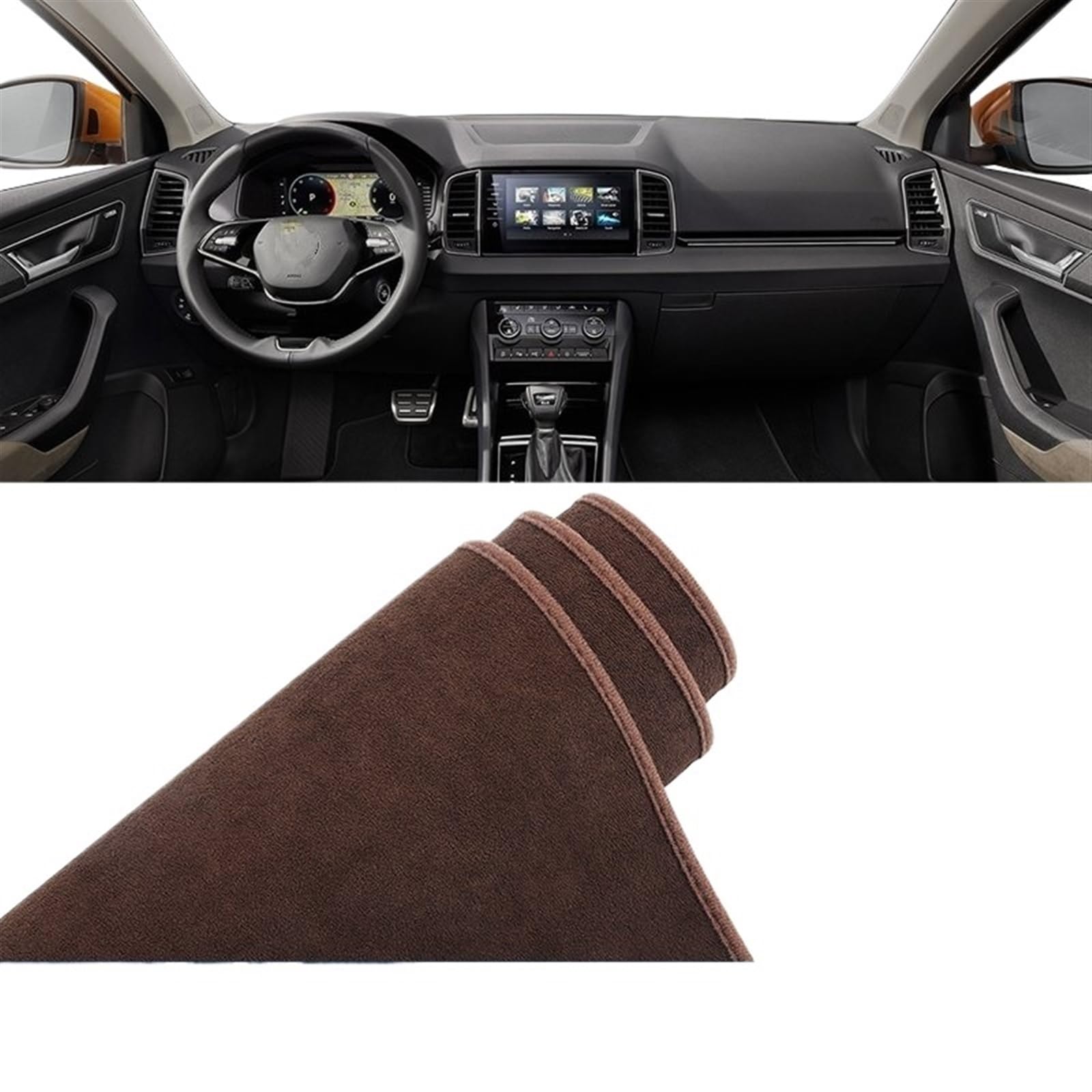 Dashboard Abdeckung Auto Für Skoda Für Karoq 2017 2018 2019 2020 2021 2022 2023 Auto Armaturenbrett Abdeckung Sonnenschutz Vermeiden Lichtmatte Instrumententeppiche(B LHD Brown) von Qsnfda