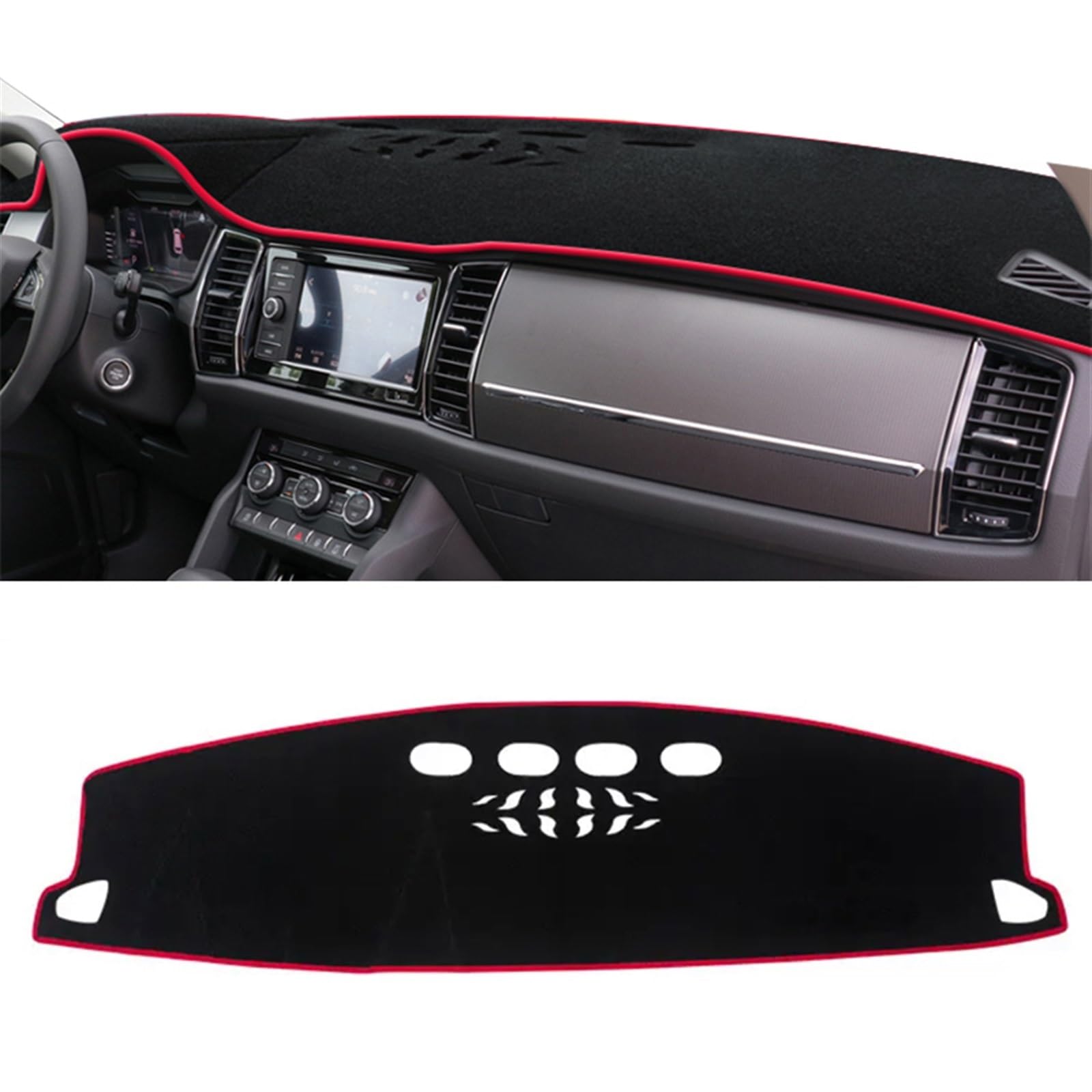 Dashboard Abdeckung Auto Für Skoda Für Kodiaq 2017 2018 2019 2020 2021 2022 Auto-Armaturenbrett-Abdeckungen Vermeiden Sie Lichtpad Sonnenschutz Anti-UV-Teppiche(LHD Red Side) von Qsnfda