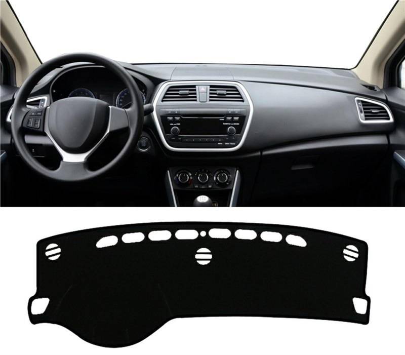 Dashboard Abdeckung Auto Für Suzuki SX4 S-Cross 2013 2014 2015 2016 2017 2018 2019 2020 Auto Armaturenbrett Abdeckung rutschfeste Matte Instrument Teppiche(A Black Side) von Qsnfda