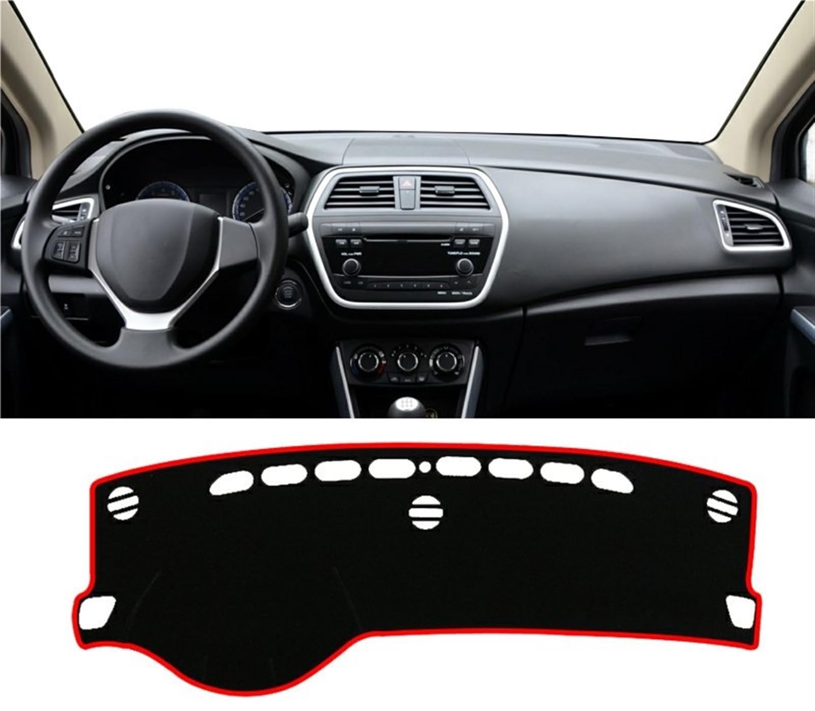 Dashboard Abdeckung Auto Für Suzuki SX4 S-Cross 2013 2014 2015 2016 2017 2018 2019 2020 Auto Armaturenbrett Abdeckung rutschfeste Matte Instrument Teppiche(A Red Side) von Qsnfda