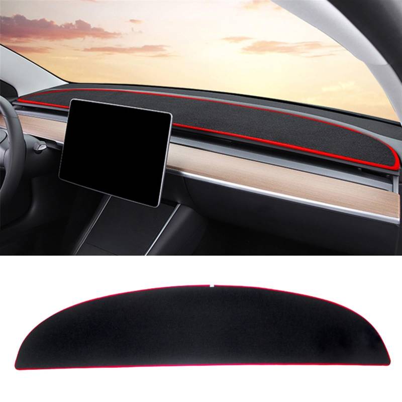 Dashboard Abdeckung Auto Für Tesla Für Modell Y 2021 2022 2023 Modell 3 2019 2020-2023 Auto Armaturenbrett Vermeiden Licht Pad Instrument Abdeckung Matten Teppiche(Red Side) von Qsnfda