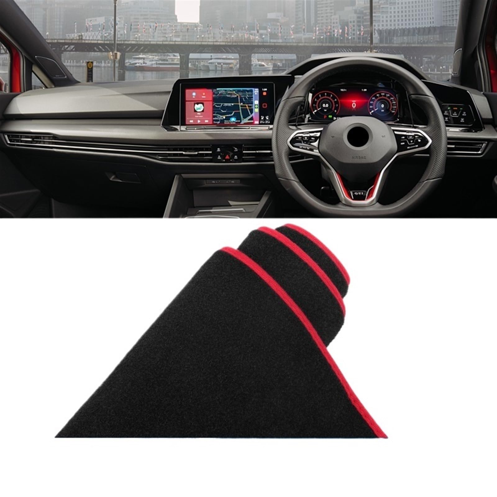 Dashboard Abdeckung Auto Für VW Für Golf 8 MK8 2020 2021 2022 2023 Auto Dashboard Abdeckung Matte Instrument Panel Anti-Uv Nicht-Slip Pad Auto(A Red Side RHD) von Qsnfda