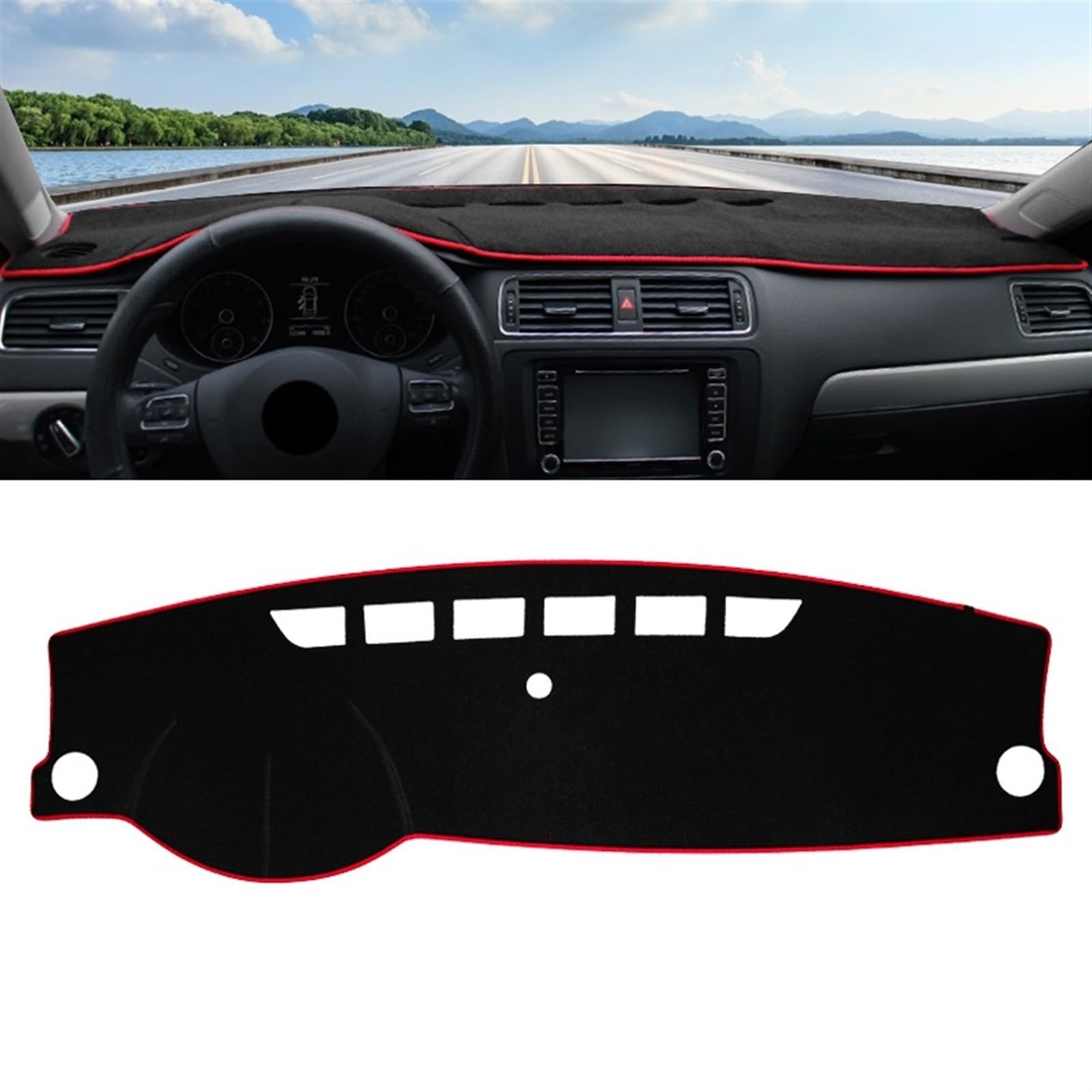 Dashboard Abdeckung Auto Für VW Für Jetta A6 5C6 2011 2012 2013 2014 2015 2016 2017 Auto Armaturenbrettabdeckung Vermeiden Sie Lichtmatten Instrumententafelteppiche(A Red Side) von Qsnfda