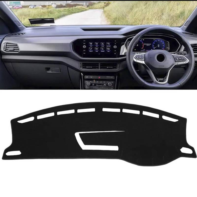 Dashboard Abdeckung Auto Für VW Für T-Cross T Cross 2018 2019 2020 2021 2022 2023 Auto-Armaturenbrett vermeiden Lichtmatte Instrumentenabdeckung Matten Teppiche(RHD Black Side) von Qsnfda