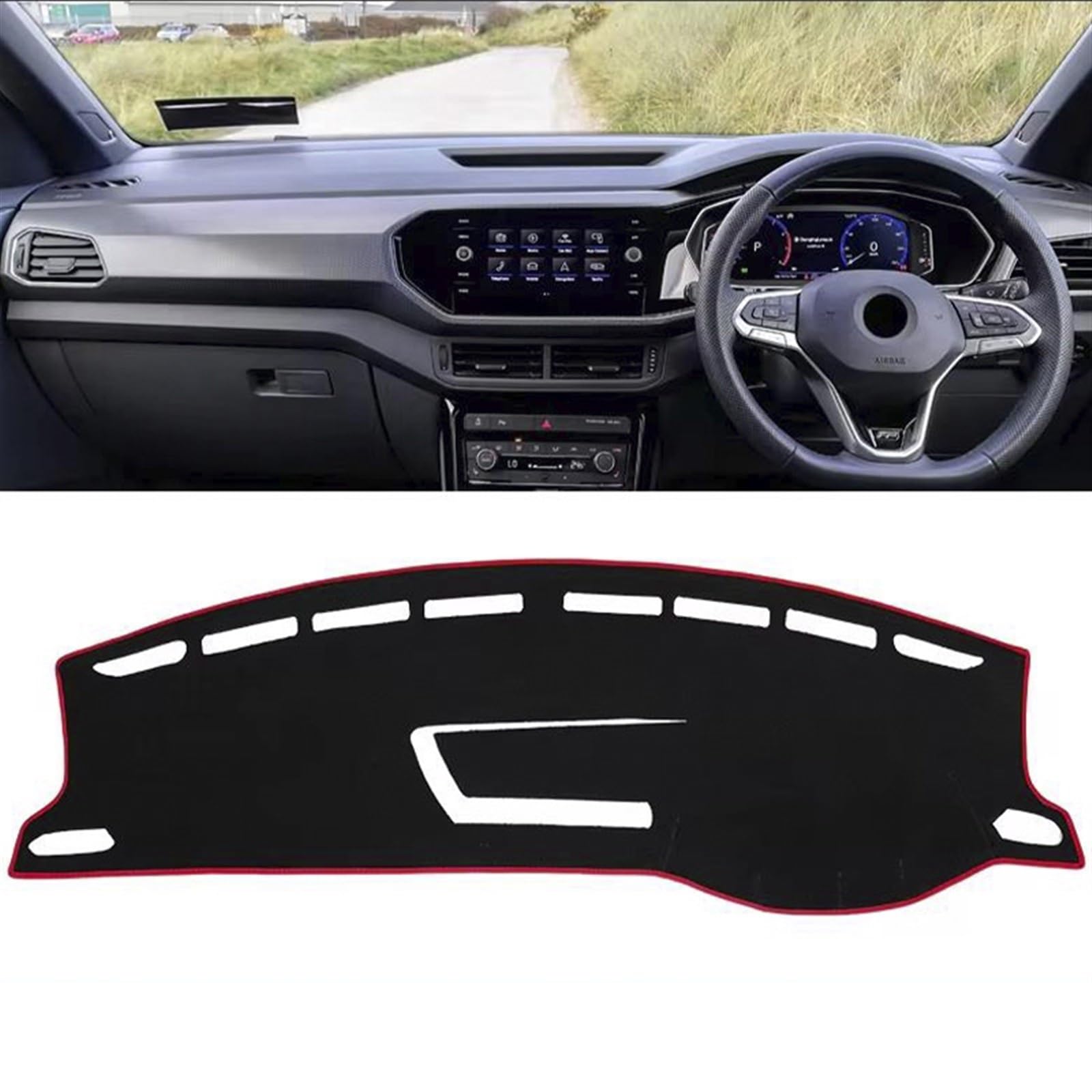 Dashboard Abdeckung Auto Für VW Für T-Cross T Cross 2018 2019 2020 2021 2022 2023 Auto-Armaturenbrett vermeiden Lichtmatte Instrumentenabdeckung Matten Teppiche(RHD Red Side) von Qsnfda