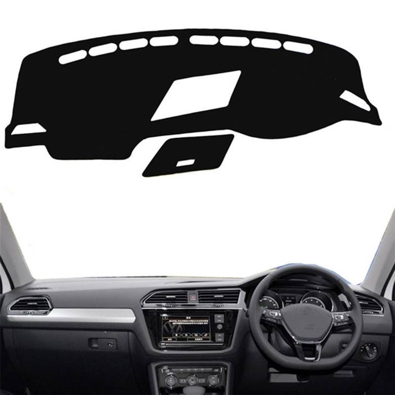 Dashboard Abdeckung Auto Für VW Für Tiguan 2016 2017 2018 2019 2020 2021 2022 2023 Dashboard Abdeckung Matte Pad Auto Dashmat Sonnenschirm Teppich(Black(Black Edge),Rechtslenker) von Qsnfda