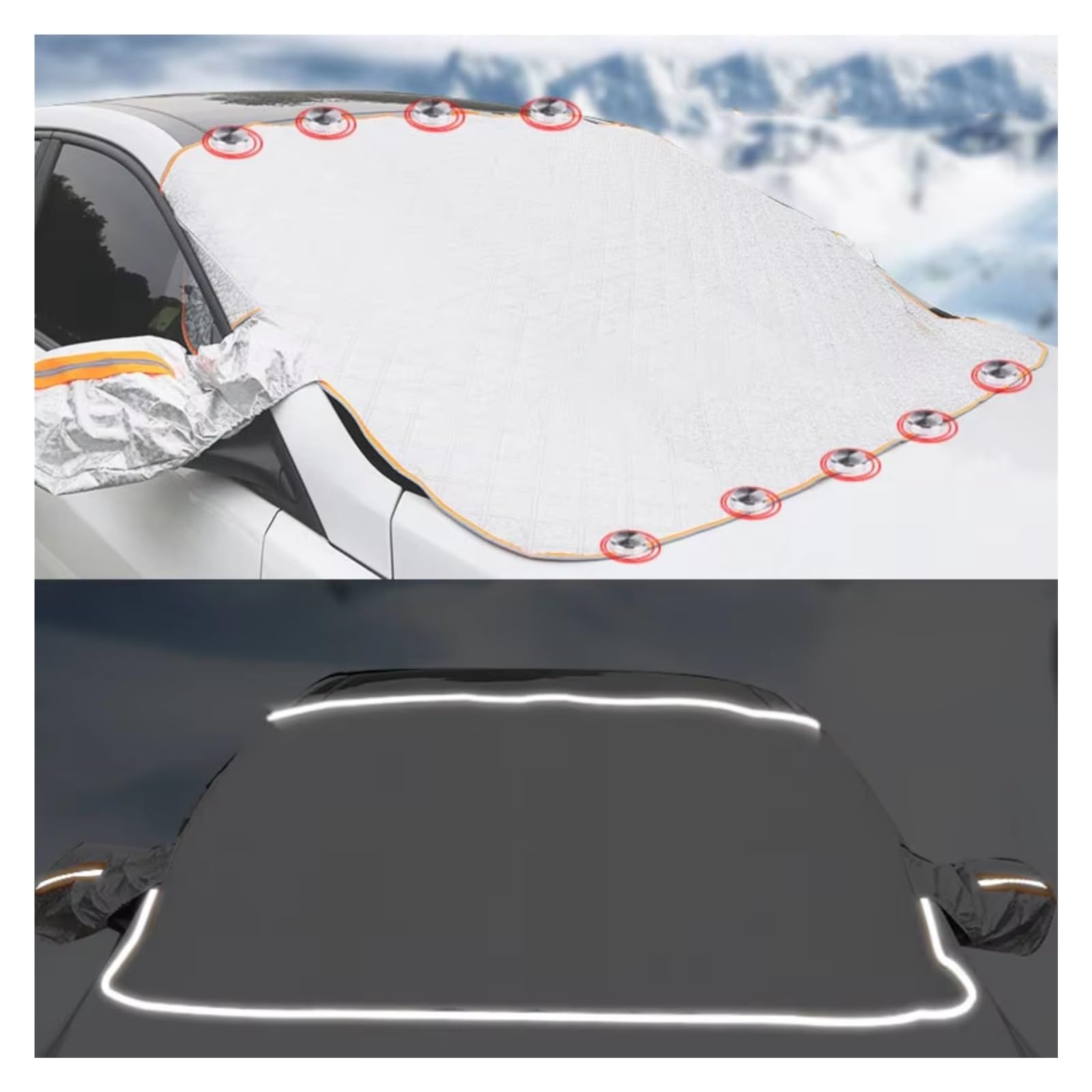 Frontscheibenabdeckung 7-lagige Verdickte Auto-Schneedecke, Extra Großer Auto-Windschutzscheiben-Haubenschutz, Magnetischer Sonnenschutz, Auto-Frontscheibenabdeckungen Sonnenschutz Auto(Magnetic-Refle von Qsnfda