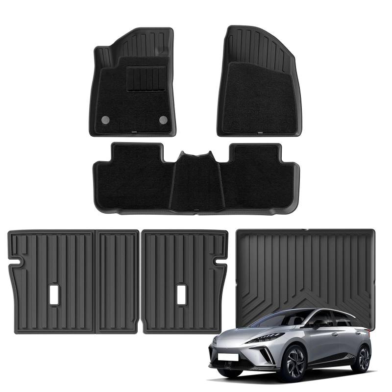 Fussmatten Auto Für MG4 EV 3D Auto Fußmatten Cargo Liner Trunk Pad Schwarz Teppich Fuß Pads Alle Wetter Links Ruder Auto Fussmatten Set(FM 9P Carpet) von Qsnfda