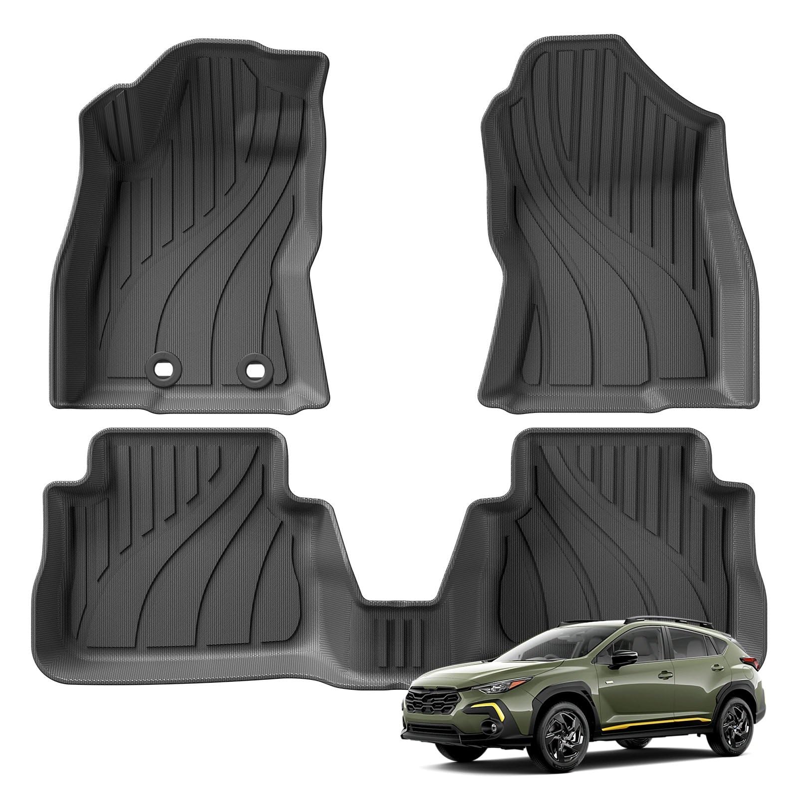 Fussmatten Auto Für Subaru Für Crosstrek 2024 3D Auto Fußmatten Cargo Liner Trunk Pad Allwetter Wasserdicht Schwarz Links Ruder Auto Fussmatten Set(3P) von Qsnfda