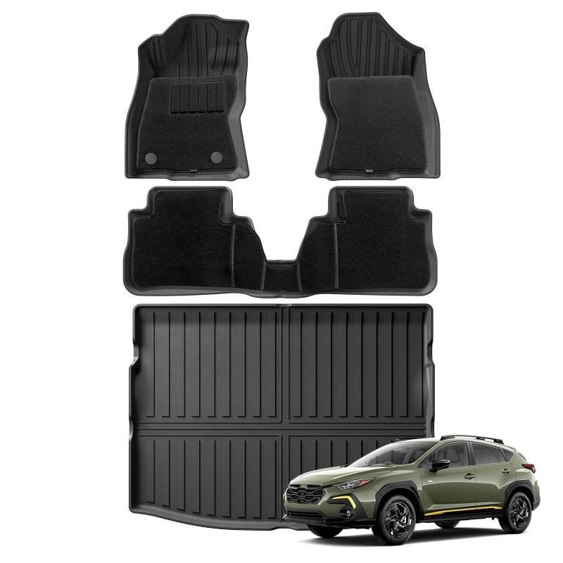 Fussmatten Auto Für Subaru Für Crosstrek 2024 3D Auto Fußmatten Cargo Liner Trunk Pad Allwetter Wasserdicht Schwarz Links Ruder Auto Fussmatten Set(7P) von Qsnfda