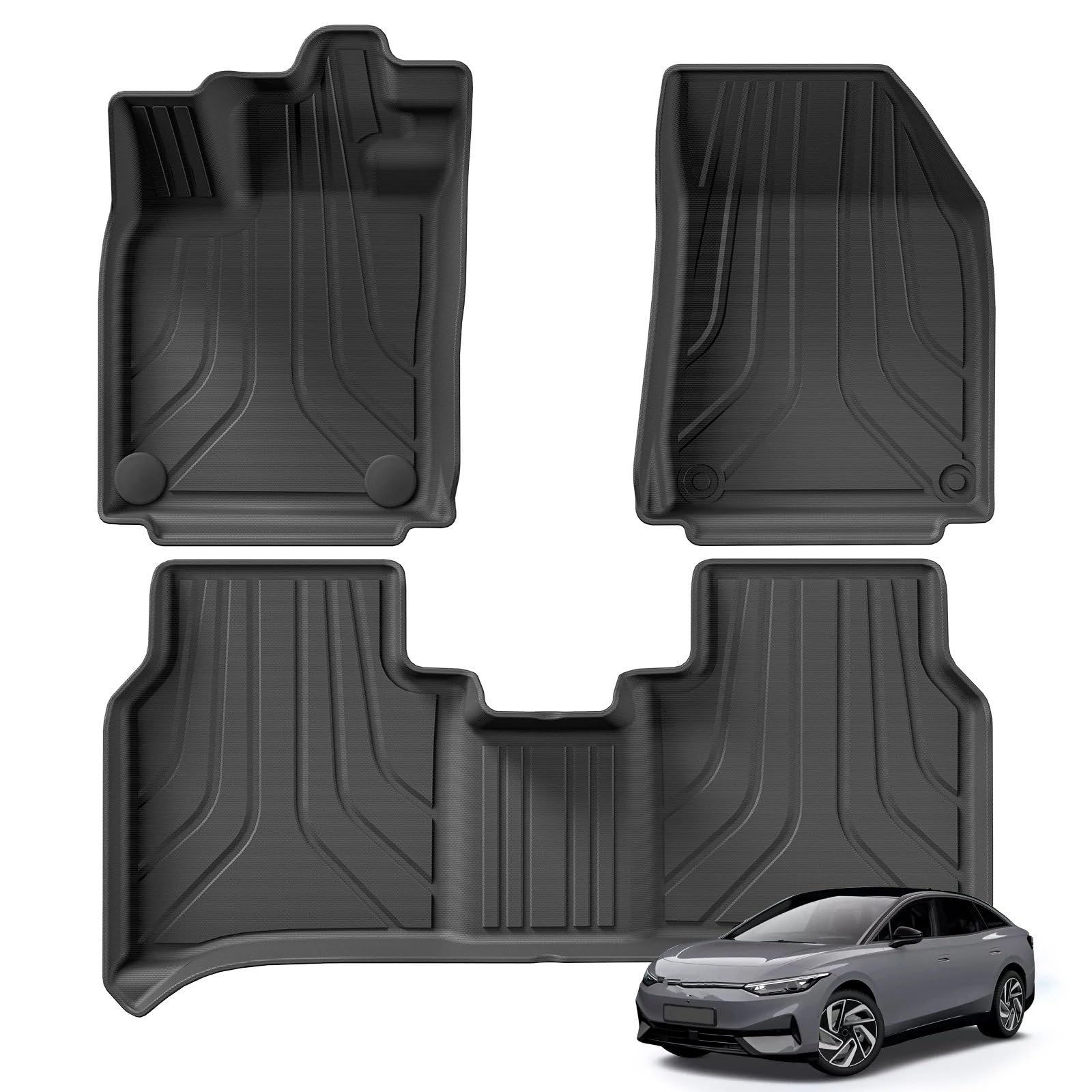 Fussmatten Auto Für VW ID.7 ID7 3D Auto Fußmatten Cargo Liner Trunk/Rückenlehne Pad Wasserdicht Links Ruder Auto Fussmatten Set(LHD 3PCS) von Qsnfda