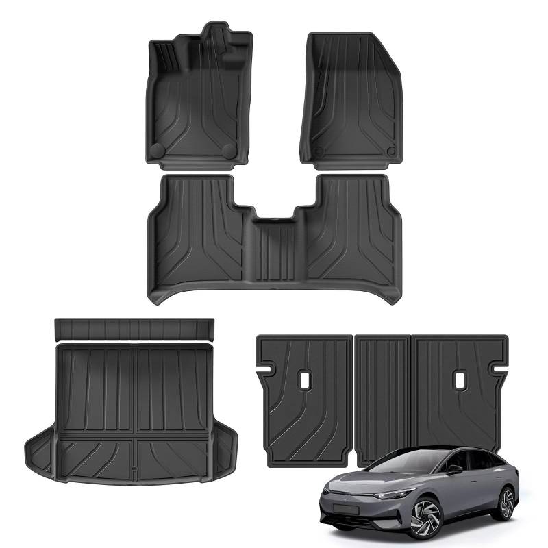 Fussmatten Auto Für VW ID.7 ID7 3D Auto Fußmatten Cargo Liner Trunk/Rückenlehne Pad Wasserdicht Links Ruder Auto Fussmatten Set(LHD 6PCS) von Qsnfda