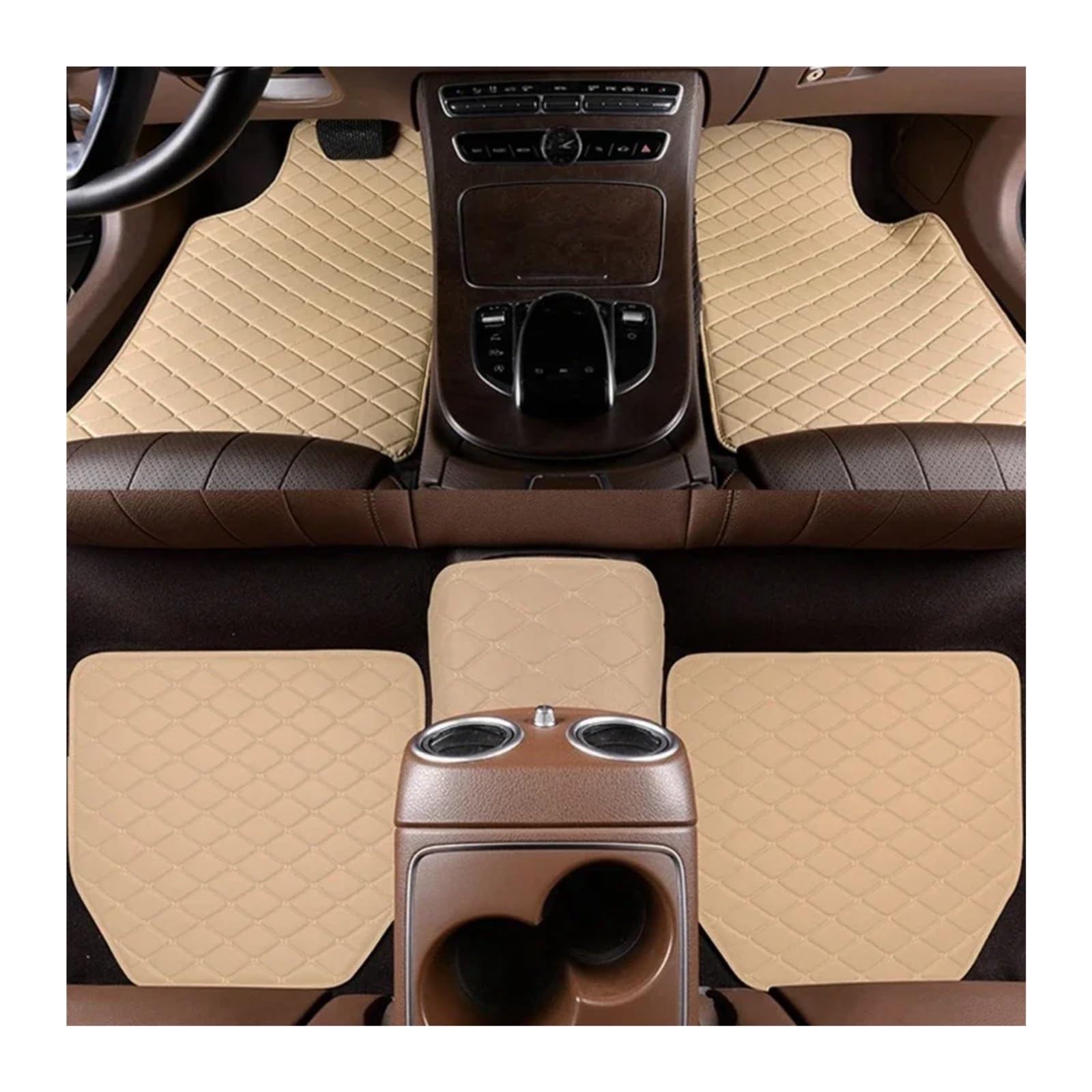 Fussmatten Auto Universal-Auto-Matten, Wasserdicht, PU-Leder, Auto-Fußpolsterschutz, Auto-Innenteppich, Vordere Und Hintere Matten, Set Mit Auto-Fußmatten Auto Fussmatten Set(Beige) von Qsnfda