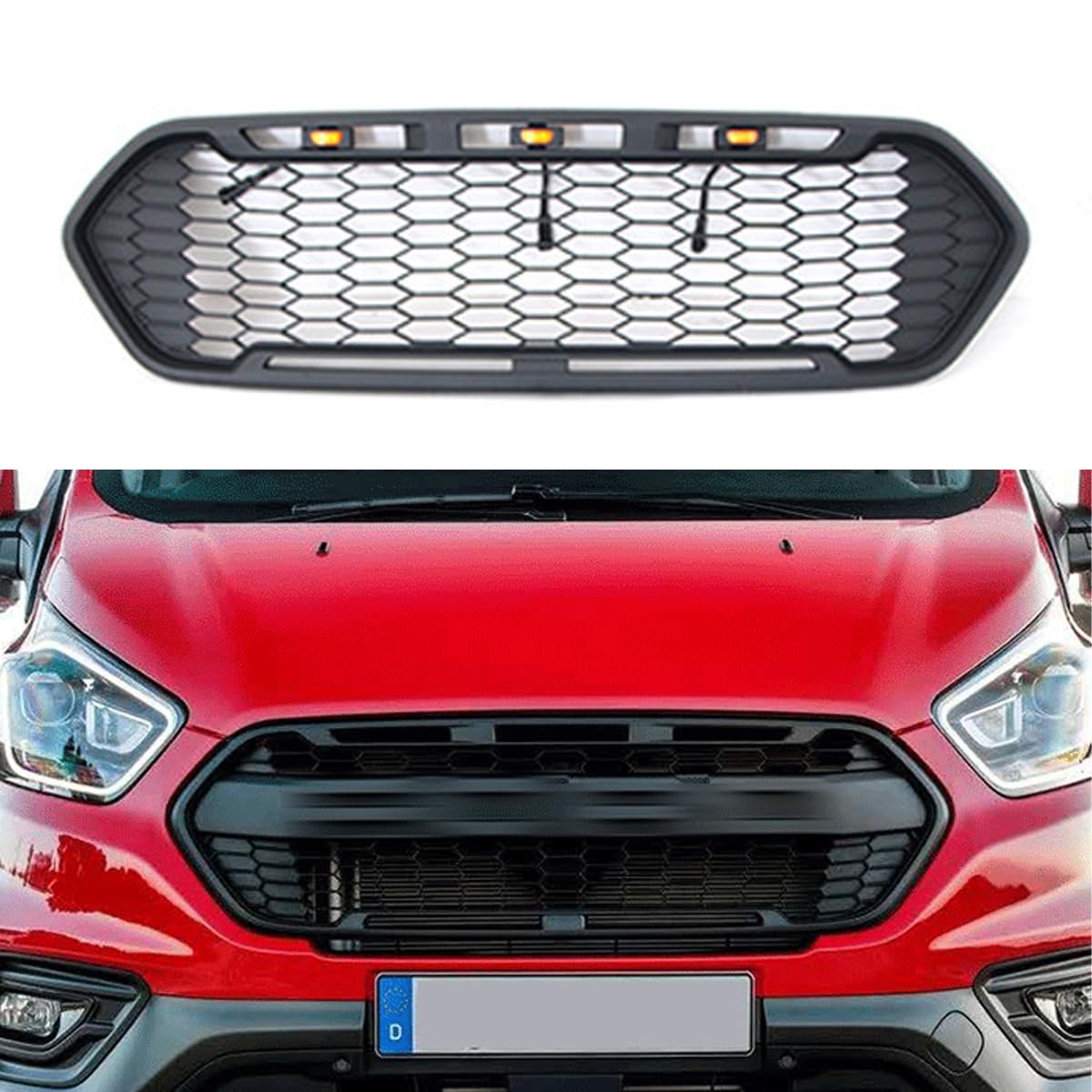 Auto Frontgrill für Ford Transit 2014-2021, Frontgrill Auto Oberen Stoßstange Haube Mesh Kühlergrill Sportgrill Styling Zubehör Stark und Robust,B/Grey von Qtywqh