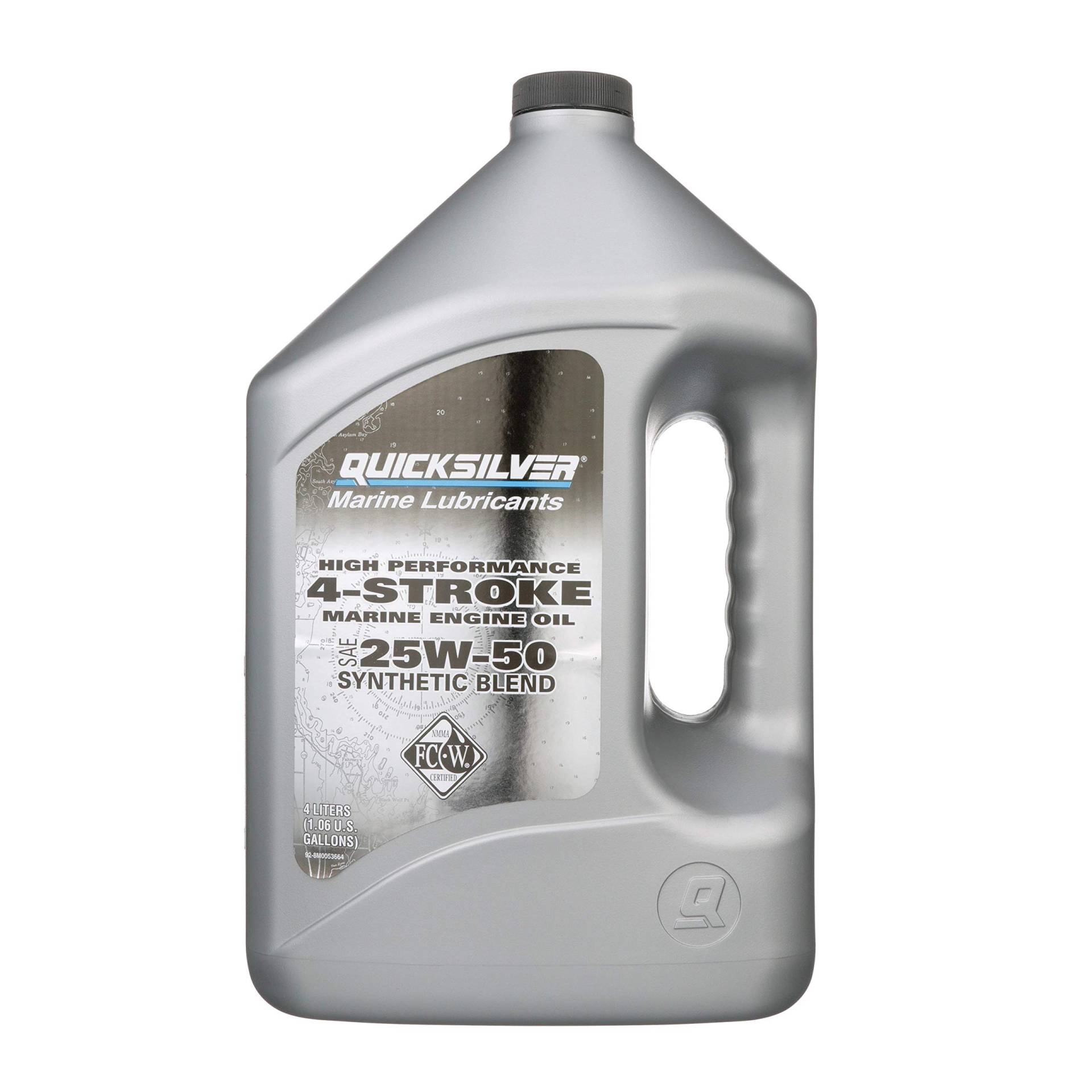 Quicksilver 858084QE1 Hochleistungsfähiges Synthetic Blend 4-Takt-Öl – SAE 25W50 – 4 Liter Flasche von Quicksilver