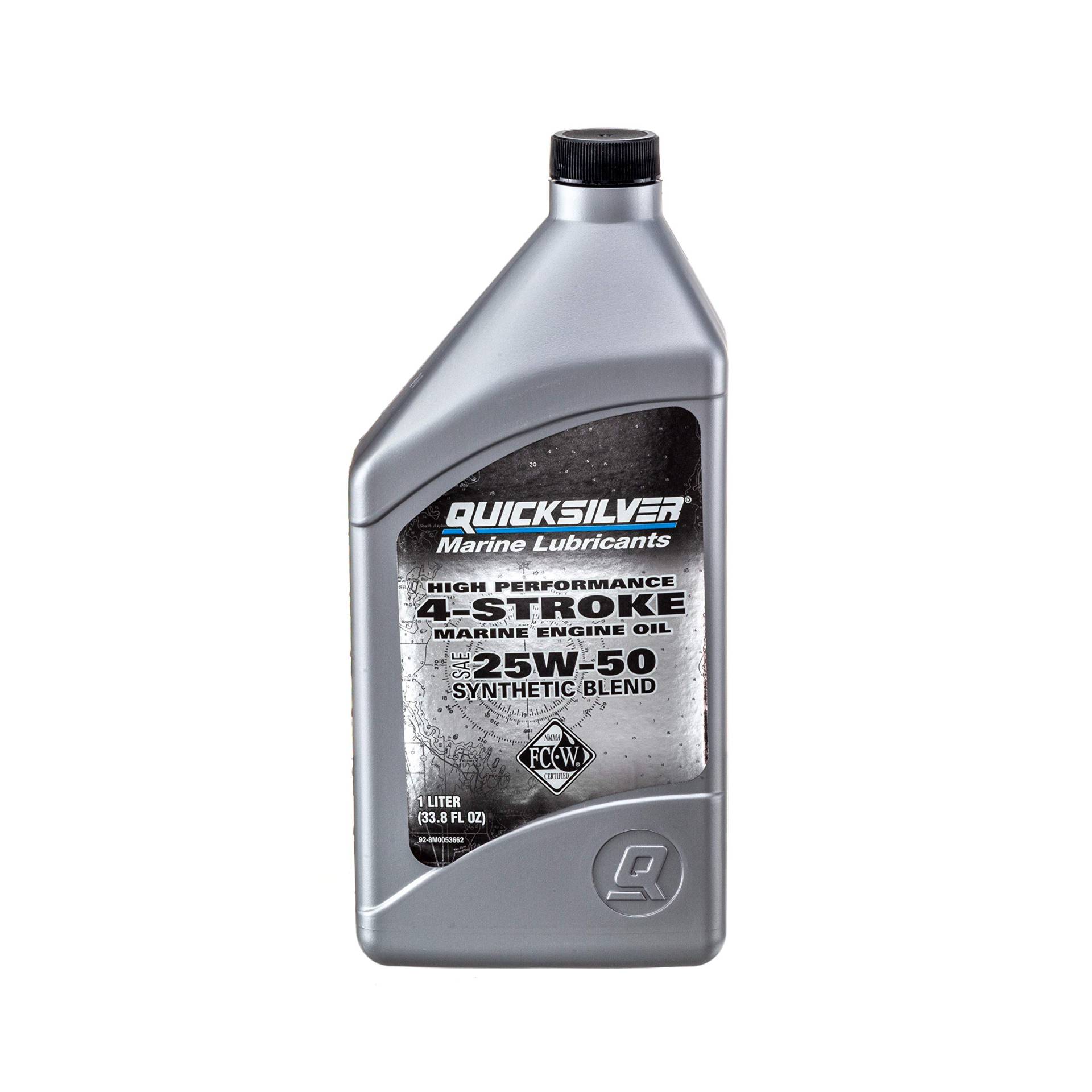 Quicksilver 8M0096256 Hochleistungsfähiges Synthetic Blend 4-Takt-Öl – SAE 25W50 – 1-Liter-Flasche von Quicksilver