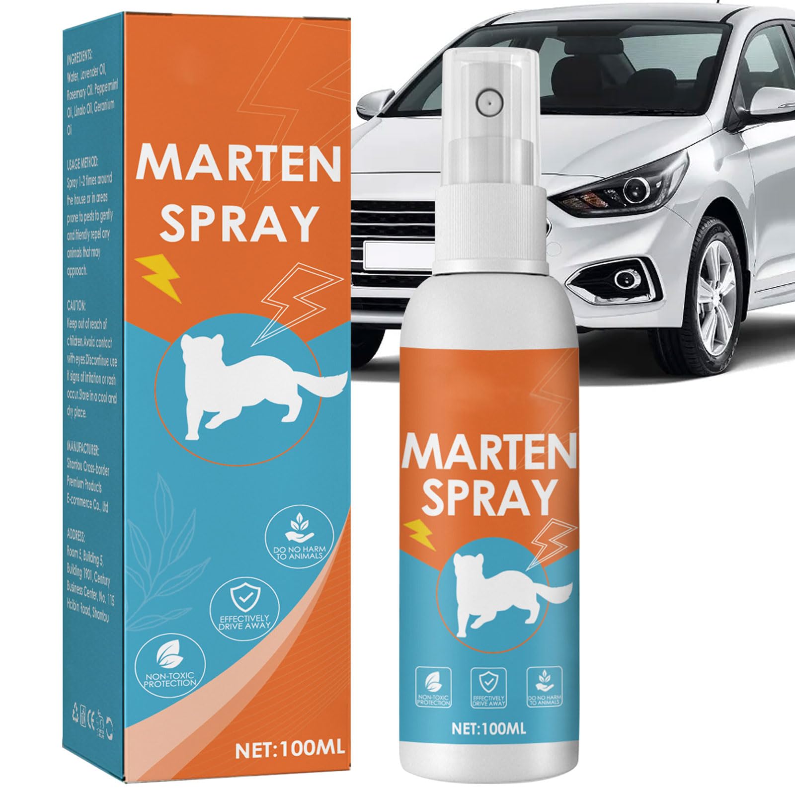 Qunkun Marten Repellent Spray, Marderspray für Auto, Dachboden & Haus 100 ml, Sofort- & Langzeitschutz zur effektiven Marder Abwehr, von Mardern als wirksame Alternative zur Marderfalle von Qunkun