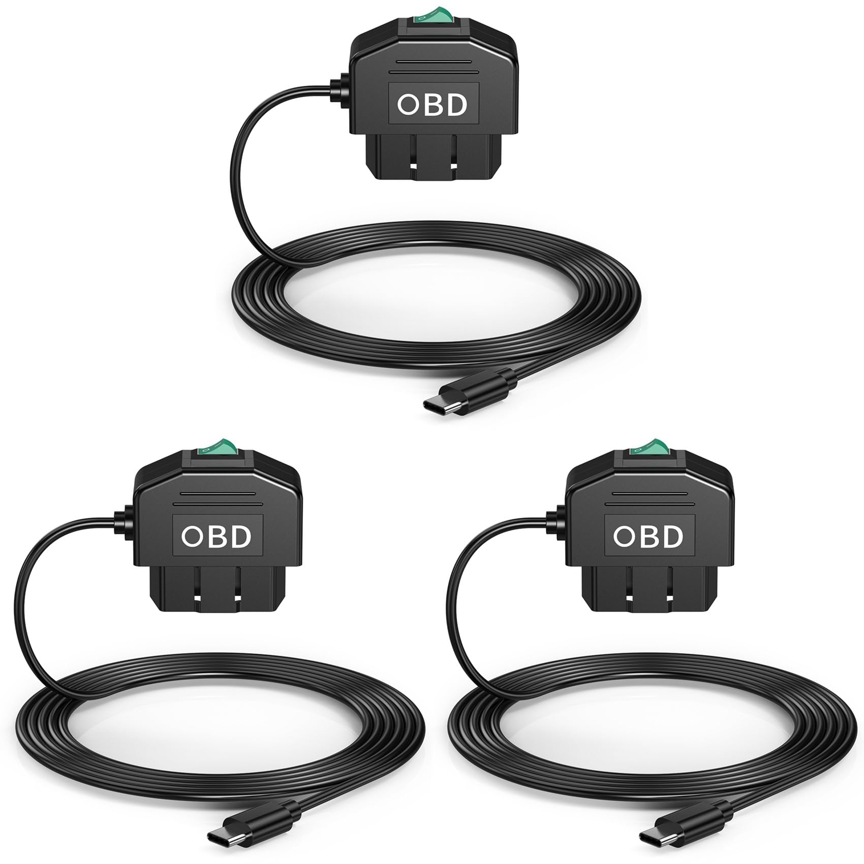 Qupdjxukis 3X Dashcam-OBD-Hardwire-Kit, Dashcam-USB-Typ-C-Hardwire-Kit mit OBD-Stromkabel für Dashcam 12-24V Bis 5V/3A von Qupdjxukis